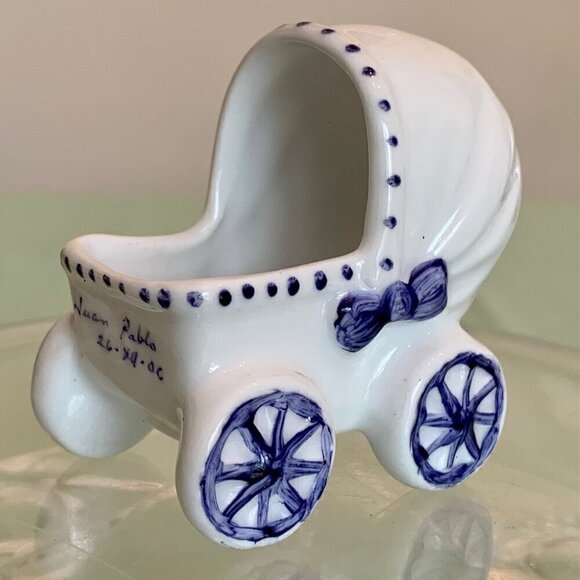 Newborn baby boy gift Other - Vintage Baby Buggy Ceramic Planter Stroller Pram Hand Painted Newborn Boy Gift